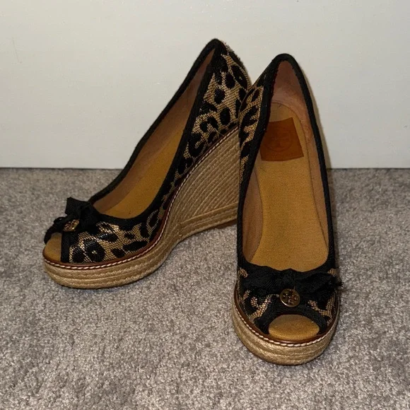 Tory Burch Jackie Peep-Toe Leopard Print Wedge Espadrilles - Picture 3 of 6
